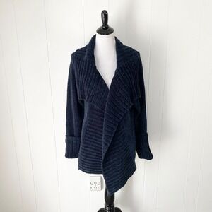 Stan Herman Outside Additions Navy Blue Chenille Draped Cardigan Sweater Medium